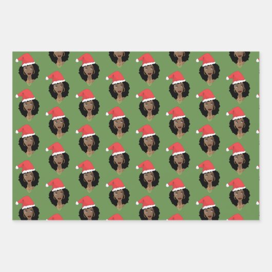 Zwarte vrouwen, rode kerstmuts, kauwgom, vrolijk k inpakpapier vel (Voorkant)