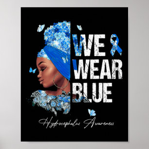 Zwarte Vrouwen We Draag Blauwe Hydrocefalus Awaren Poster