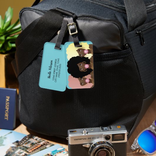 Zwarte Vrouwenvrienden, Bubblegum, Natuurlijke HAA Bagagelabel (Voorkant /achterkant)