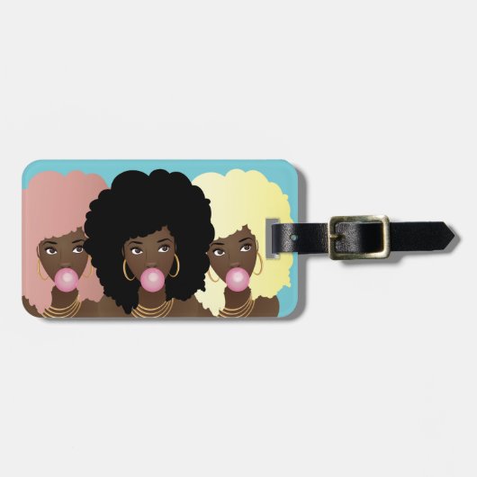 Zwarte Vrouwenvrienden, Bubblegum, Natuurlijke HAA Bagagelabel (Voorkant horizontaal)