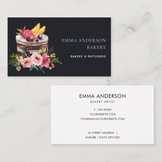 ZWARTE VRUCHTENSTROOM PATISSERIE CUPCAKE BAKERY VISITEKAARTJE (Voorkant / Achterkant)