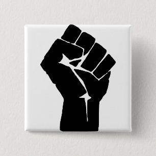 Zwarte Vuist Geheven - Verzetsprotest Vierkante Button 5,1 Cm