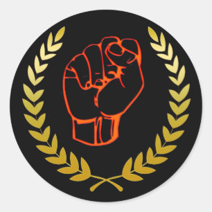 Zwarte vuiststickers ronde sticker