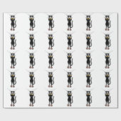 Zwarte vun-kattebak met omlaag omslagpapier cadeaupapier (Vlak)