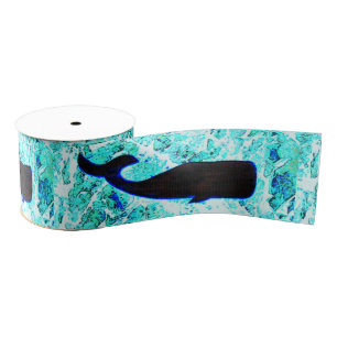 zwarte walvis op blauw grosgrain lint
