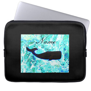 zwarte walvis op blauwe Thunder_Cove Laptop Sleeve