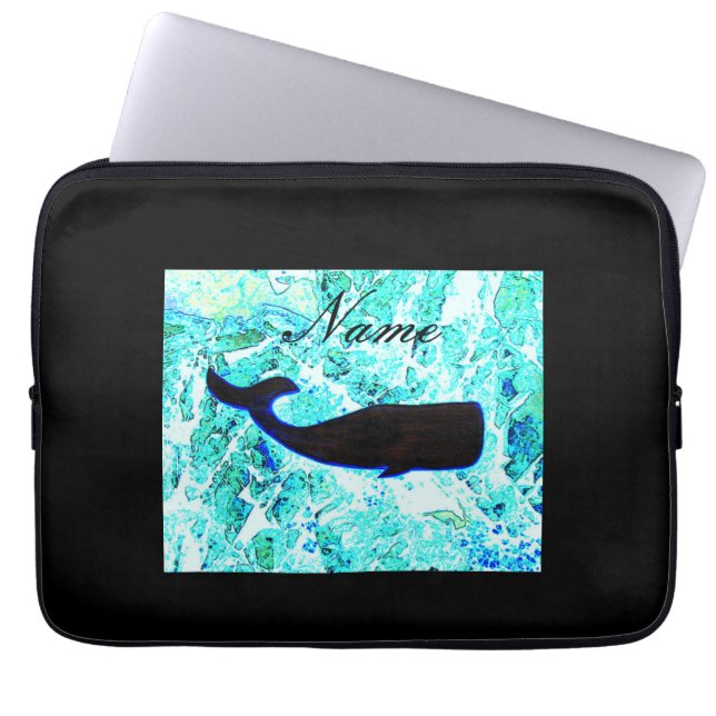 zwarte walvis op blauwe Thunder_Cove Laptop Sleeve (Voorkant)
