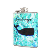 zwarte walvis zwemt blauw heupfles (Links)