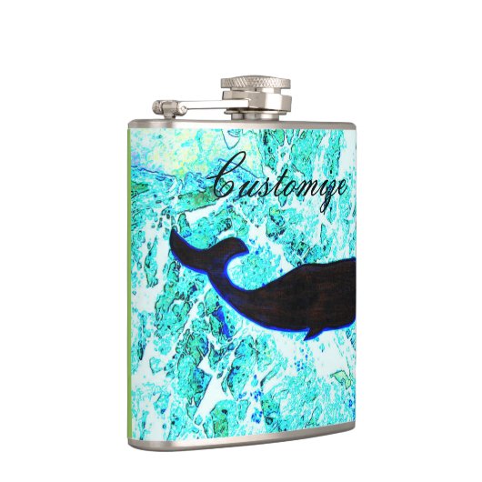 zwarte walvis zwemt blauw heupfles (Rechts)