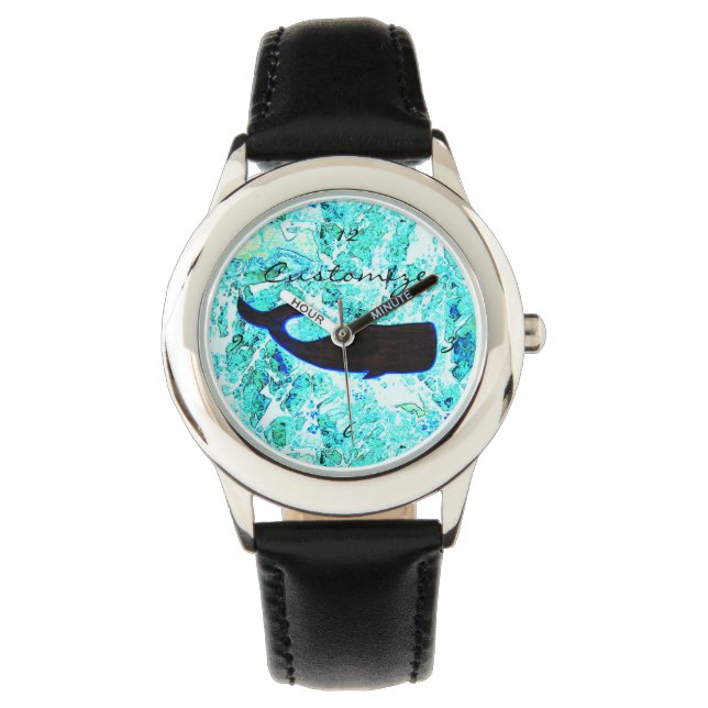 zwarte walvisblauwe Thunder_Cove Horloge (Voorkant)