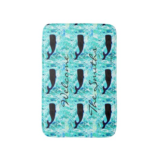 zwarte walvissen op blauwe Thunder_Cove Badmat (Voorkant Verticaal)