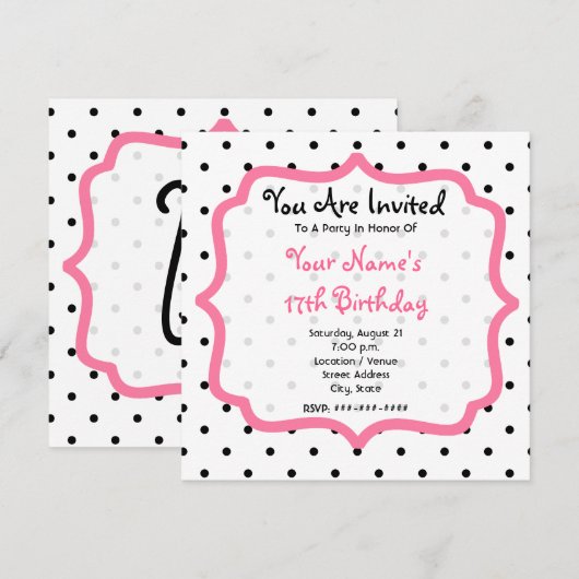 Zwarte wandelwand- en roze verjaardag kaart (Voorkant / Achterkant)