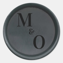 Zwarte waszegel met eigen initialen trouwsticker ronde sticker