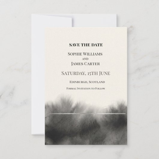 Zwarte Watercolor Bruiloft Save The Date (Voorkant)