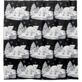 Zwarte Watercolor IJsbeer Dennenbomen Sneeuwvlokke Douchegordijn (Voorkant)