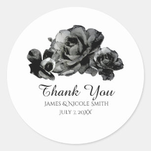 Zwarte Watercolor Rozen Elegant Trouwgunst Ronde Sticker