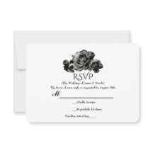Zwarte Watercolor Rozen Elegante Trouw RSVP Kaart