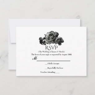 Zwarte Watercolor Rozen Elegante Trouw RSVP Kaart