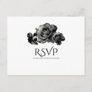 Zwarte Watercolor Rozen Elegante Trouw-RSVP Uitnodiging Briefkaart