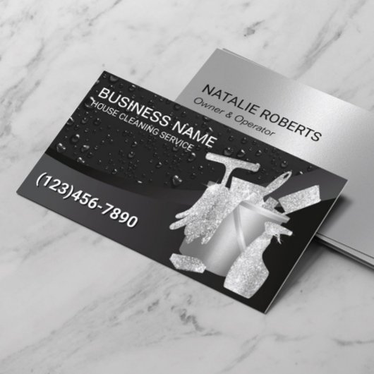 Zwarte waterdruppels voor professionele reiniging visitekaartje