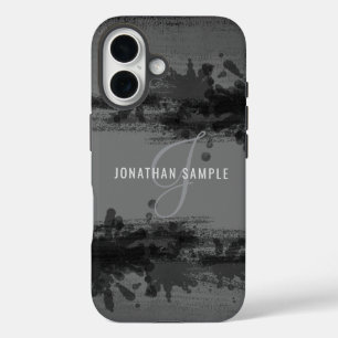 Zwarte waterverf abstract schilderij grijs monogra iPhone 16 hoesje