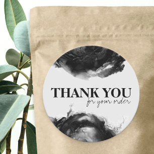 Zwarte Waterverf Abstracte kleine bedrijven dank u Ronde Sticker