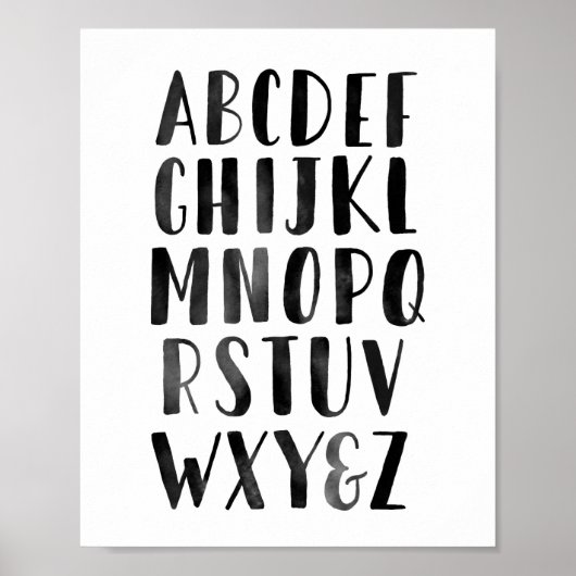 Zwarte Waterverf Alphabet ABC Nursery Decor Poster (Voorkant)