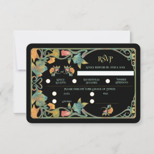 Zwarte Waterverf Art Nouveau bruiloft RSVP Kaart