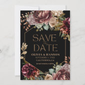 Zwarte waterverf bloemen Fotoval Bruiloftszwart Save The Date (Voorkant)