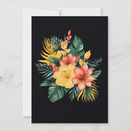 Zwarte Waterverf Bloemen Tropische bruiloft Kaart (Achterkant)