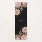 Zwarte Waterverf Blush Rozen Floral Script Name Yogamat (Voorkant)