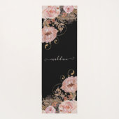 Zwarte Waterverf Blush Rozen Floral Script Name Yogamat (Achterkant)