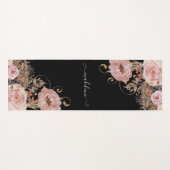 Zwarte Waterverf Blush Rozen Floral Script Name Yogamat (Voorkant (horizontaal))