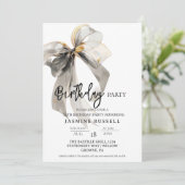 Zwarte Waterverf Bow Verjaardagsfeestje Vrouw Kaart (Staand voorkant)