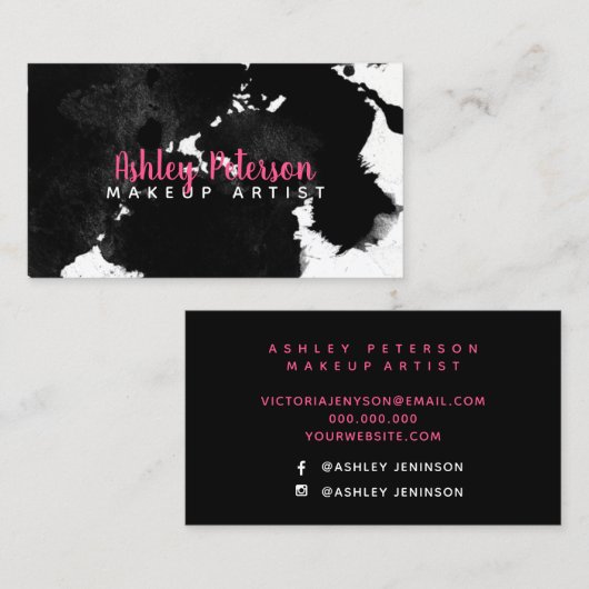 zwarte waterverf brushtrokes make-up typografie visitekaartje (Voorkant / Achterkant)
