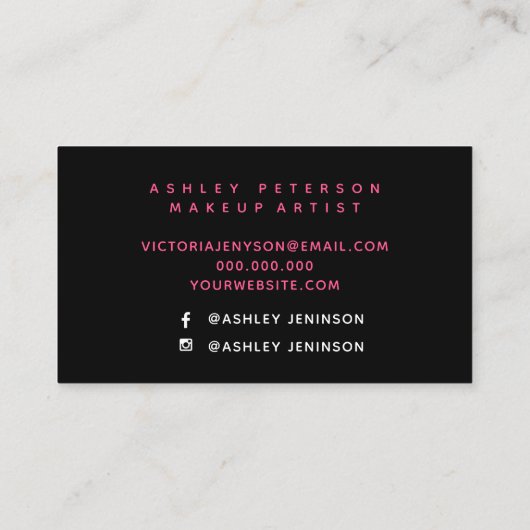 zwarte waterverf brushtrokes make-up typografie visitekaartje (Achterkant)