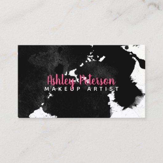 zwarte waterverf brushtrokes make-up typografie visitekaartje (Voorkant)
