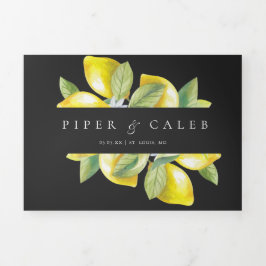 Zwarte Waterverf Citrus Citrus Lemon Blossom Bruil Drieluik Uitnodiging