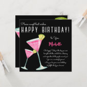 Zwarte Waterverf Cocktail happy birthday Kaart (Voorkant / Achterkant in situ)