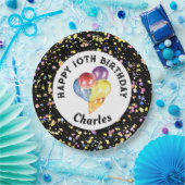 Zwarte  Waterverf Confetti Verjaardag Papieren Bordje (Feest)