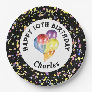 Zwarte  Waterverf Confetti Verjaardag Papieren Bordje