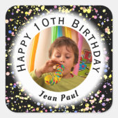 Zwarte Waterverf Confetti Verjaardag Vierkante Sticker (Voorkant)