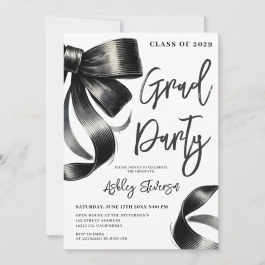 Zwarte Waterverf Coquette Bow Afstuderen Foto Kaart (Voorkant)