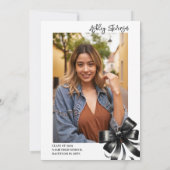 Zwarte Waterverf Coquette Bow Afstuderen Foto Kaart (Achterkant)