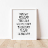 Zwarte waterverf dag van de week leren poster