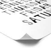 Zwarte waterverf dag van de week leren poster (Hoek)