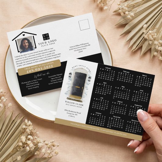 Zwarte Waterverf Deur Vastgoed Kalender 2025 Briefkaart