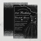 Zwarte Waterverf Dress & Glam Edge 21st verjaardag Kaart (Voorkant / Achterkant)