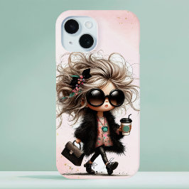 Zwarte Waterverf Eigenzinnige Urban Girl Coffee Ru iPhone 15 Case