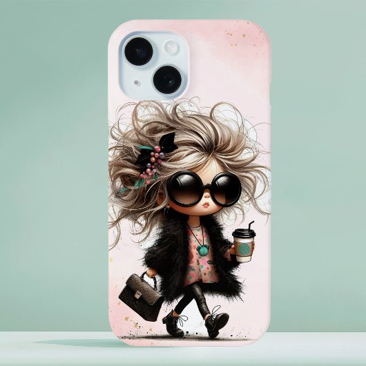 Zwarte Waterverf Eigenzinnige Urban Girl Coffee Ru Case-Mate iPhone Case